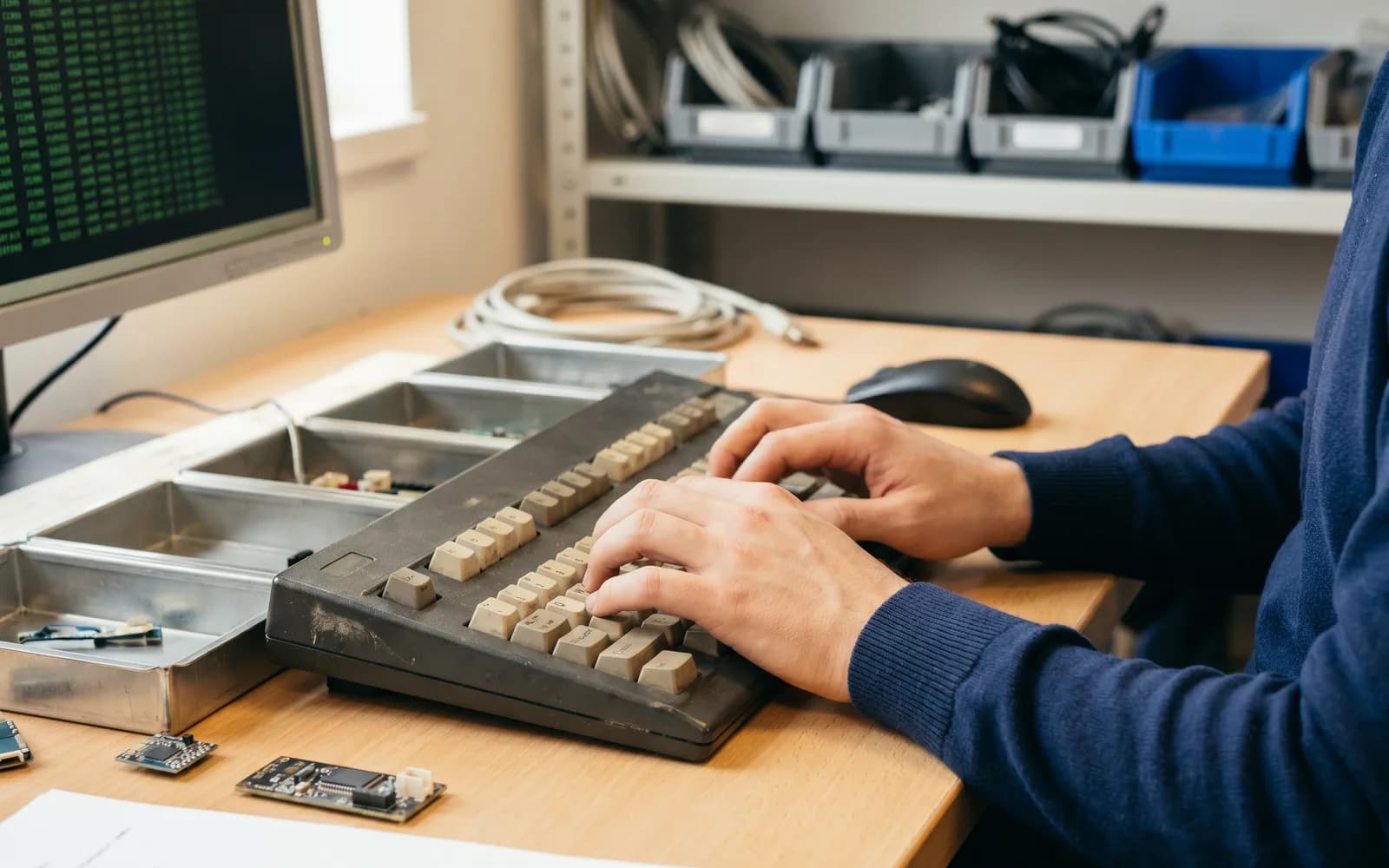 Schnelle Hände auf der Tastatur am Erfassungsterminal – Tempo per Tastatur