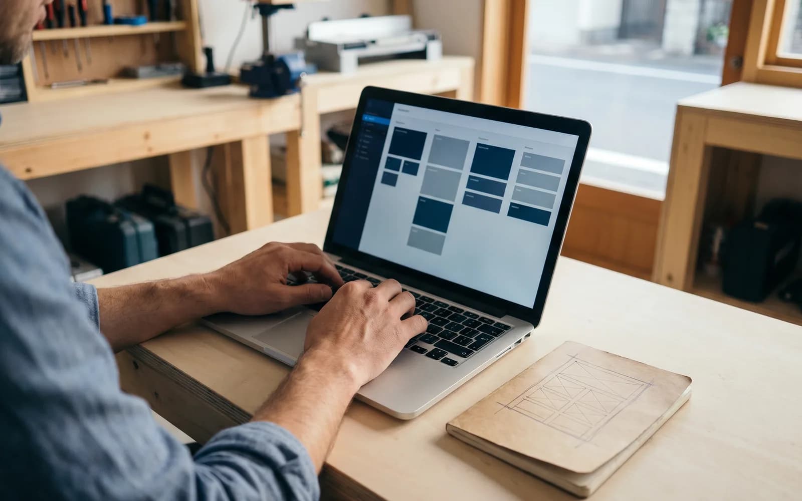 Hände bauen eine schlanke Anwendung am Laptop – individuelle Web-Apps